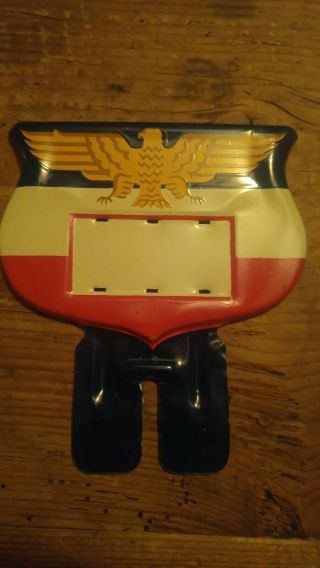 Vintage Painted Tin Red White Blue Shield With Eagle License Plate Topper