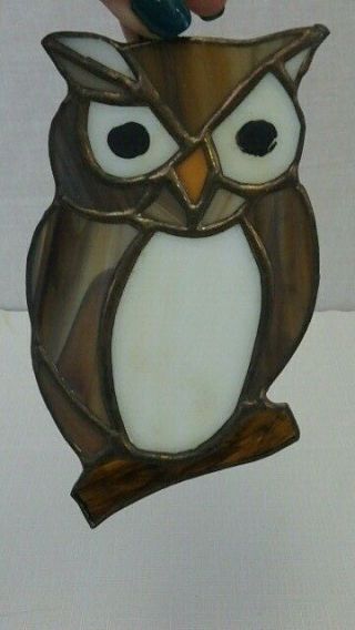 Vintage Stained Glass Owl Suncatcher Window Hanging Brown 2