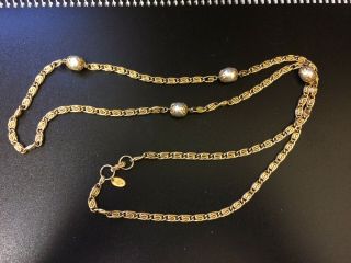 Vintage Vendome Gold - Tone Necklace With Imitation Pearl Detail.  36 " In Length