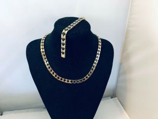 Vtg.  Monet Demi Black Cabochon & Shiny Gold Tone Necklace & Bracelet