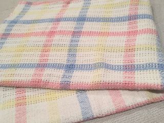 Baby Blanket Vintage Pastel Plaid Woven Cotton Open Weave White Wpl 1675 Beacon?