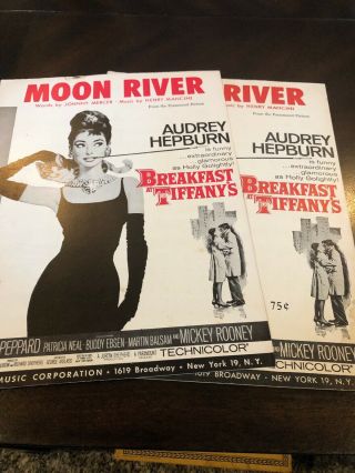 2 Vintage 1961 Moon River Sheet Music Audrey Hepburn Breakfast At Tiffany 