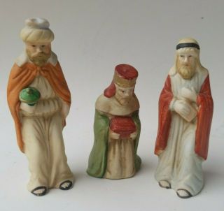 Set Of 3 Wise Men 5 1/2 " Ceramic Christmas Nativity Three Figures Vtg