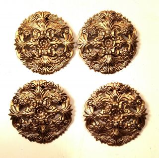 Vintage Gold Metallic Floral Drapery Curtain Pins Tie Backs Set Of 4