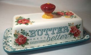 Pioneer Woman Vintage Floral: Butter Makes Everything Better Butter Dish:exc: Nr