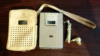 Vintage Gold Hitachi Transistor 6 Radio W Case & Earbud Not Model Th 660