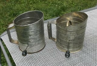 Farmhouse Decor - 2 Vintage Measuring Flour Sifters 5 Cup Victor & Bromwell 