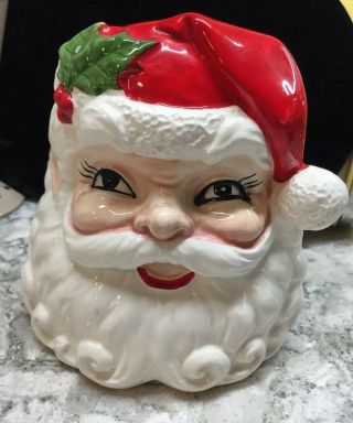 Vintage Christmas Santa Claus Head Ceramic Planter Vase Japan 5.  5” X 5” X 4”