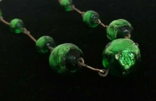 Vintage Old art deco necklace green glass foil beads 2