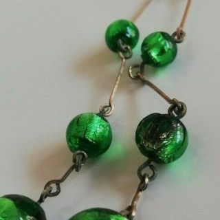 Vintage Old art deco necklace green glass foil beads 3