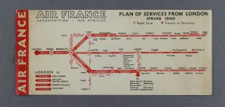 Air France Plan Of Services From London Spring 1940 - World War Two Ww2
