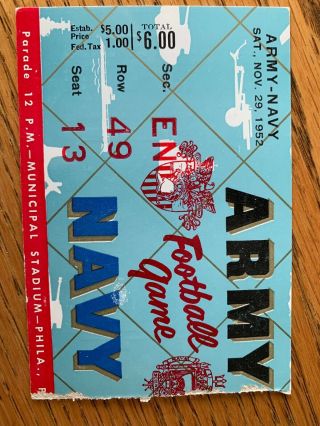 Vintage November 29 1952 Army Vs.  Navy Football Game Ticket Stub