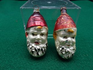 Vintage Elves Heads Glass Figural Ornaments 2 - 3/4”