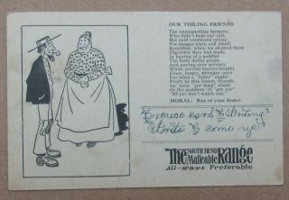 Vintage South Bend Malleable Range Stove Postcard Advertising With Farmers Poem