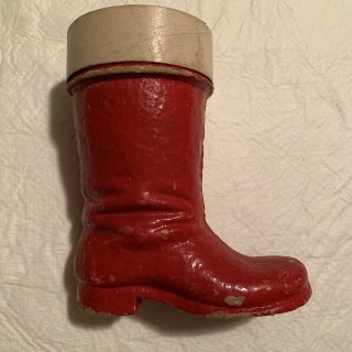 Vintage Red Composite Paper Mache Candy Container Santa Claus Boot Christmas