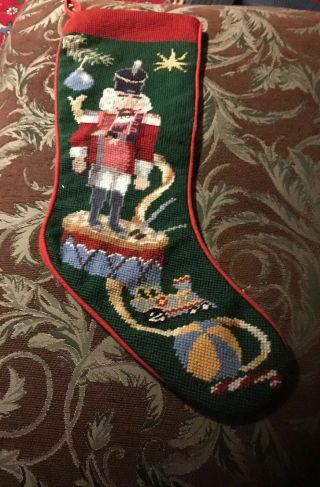 Vintage Needlepoint Christmas Stocking Nutcracker Santa Wool Needlepoint