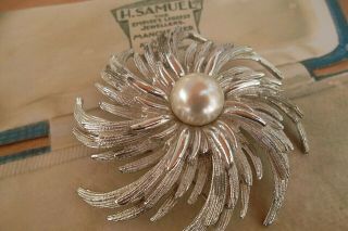 Vintage Costume Jewellery Brooch Pin Silver Large Art Deco Design Sara Coventry