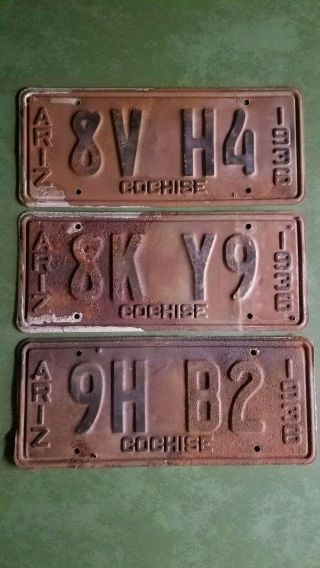 Three 1936 Arizona License Plates Cochise County