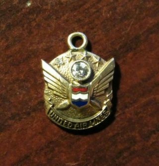 Vintage United Airlines 10k Gold Pendant W/ Diamond - Aviation Air Lines