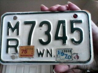 1970 Washington Motorcycle License Plate With 1975 Sticker