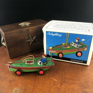 Vtg Schylling Tin Toy Speedboat Boat Ornament Restoration Hardware Christmas