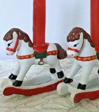 Vintage Rocking Horse Ceramic Candle Holder Christmas Decor Set Of 2 Germany