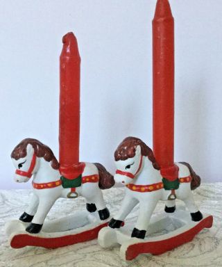 Vintage Rocking Horse Ceramic Candle Holder Christmas Decor Set of 2 Germany 2