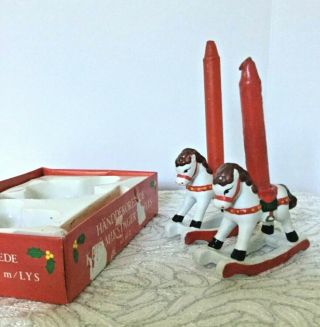 Vintage Rocking Horse Ceramic Candle Holder Christmas Decor Set of 2 Germany 3
