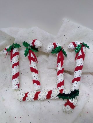 Vintage Christmas Ornaments Handmade Beaded Pins Sequins Candy Canes