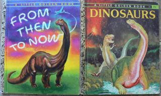 2 Vintage Little Golden Books From Then To Now,  Dinosaurs