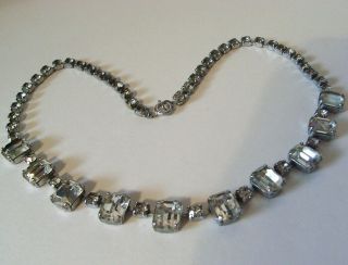 Vintage Art Deco Style Crystal Silvertone Necklace C.  1960 
