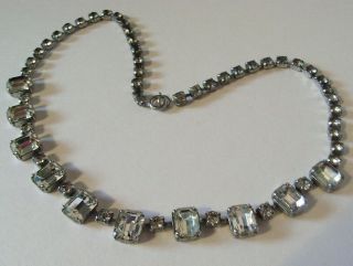 Vintage Art Deco style Crystal Silvertone Necklace c.  1960 ' s 3