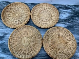 Set Of 4 Vintage Wicker Rattan Bamboo Paper Plate Holders 10”