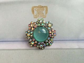 Vintage Brooch 1950’s Aurora Borealis Sparkling Crystals Sea Green Glass Jewel