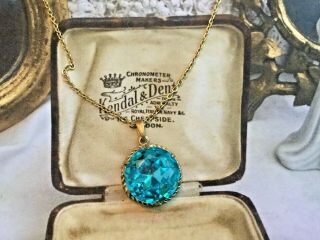 Vintage Fine Pendant Gold Chain Sky Blue Faceted Glass 1950’s Costume Jewellery