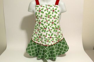 Retro Vintage 50s Style Apron / Christmas Holly With Red Berry 