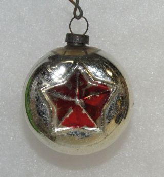 Vintage Glass Christmas Tree Ornament Silver Red Star Small Decoration Japan