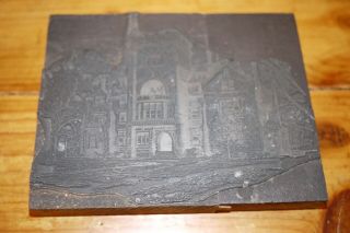 Vintage Printing Letterpress Printers Block Cut Large Gothic Revival House