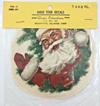 Vtg Christmas Santa Garland Round Plate Water Slide Ceramic Decals 1950s 1960s