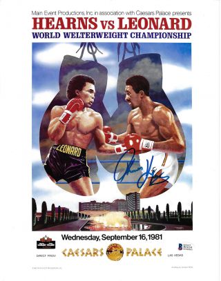 Tommy Hitman Hearns Signed 8x10 Boxing Photo Fight Poster - Beckett Bas