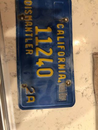 Vintage California Blue License Plate Dismantler 11240