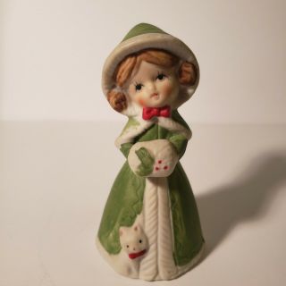 Vintage 1978 Ceramic Girl Christmas Caroler Bell Figurine