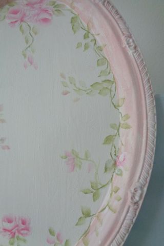 ROSES OVAL TRAY hp cottage chic shabby vintage hand painted 3