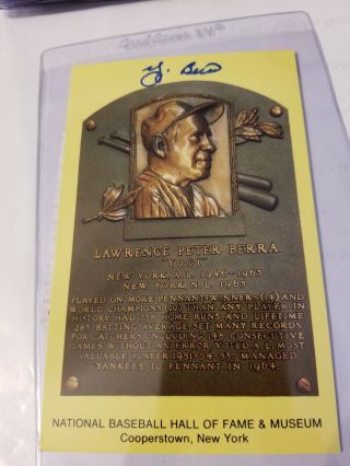 Yogi Berra Autographed Hall Of Fame Gold Plaque Psa Authenticated