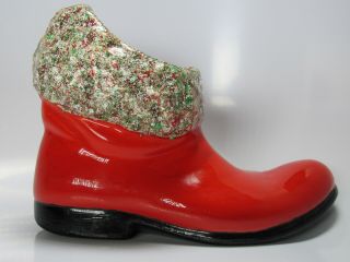 Vintage Christmas Large Ceramic Red & Glitter Santa Boot Planter