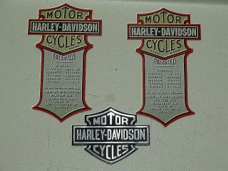 Harley Davidson Patented Metal Plate Badge Emblem,  Oil Tank Shovel Panhead Nos