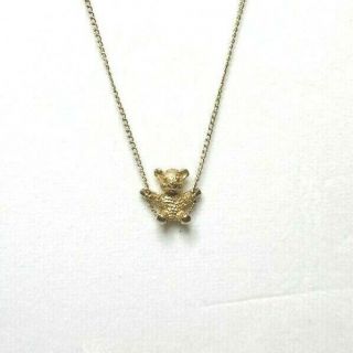 109 Vintage Teddy Bear On Swing Necklace Gold 16 " Little Girl,  Child