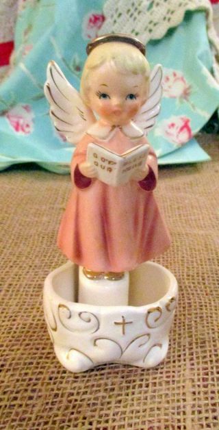 Vintage Art Mark Christmas Porcelain Angel Holy Water Font W/ Hymn Book