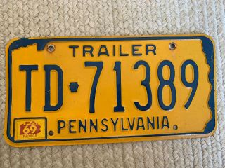Vtg Pennsylvania 1969 Trailer License Plate Old Car Auto Tag