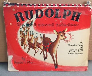Vtg 1939 Rudolph The Red - Nosed Reindeer Pop - Up Picture Book By Robert L.  May